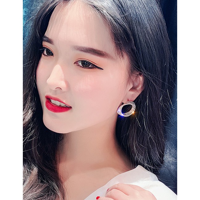 LRC Anting Tusuk Fashion Geometric Circle Diamond Cross Alloy Stud P9602