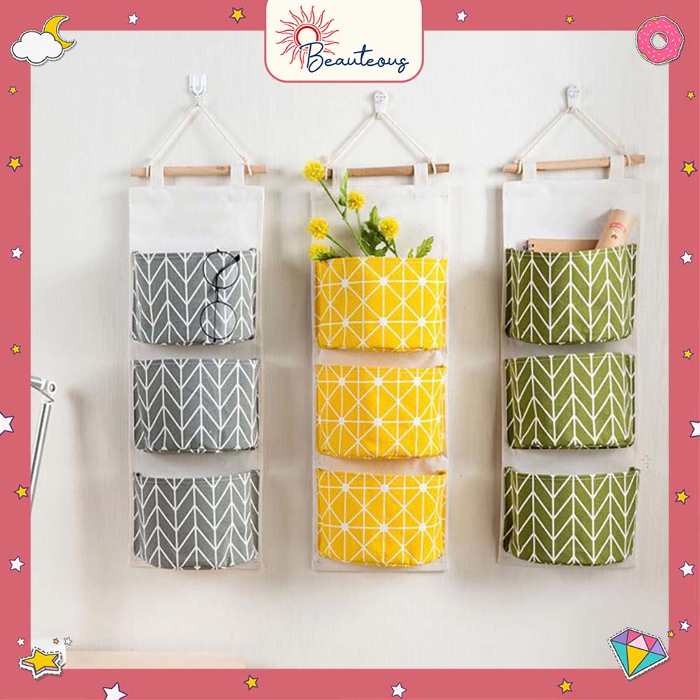 Pouch Gantung Sekat 3 7 Rak Gantung Hiasan Dinding Storage Bag Korea Hanging Organizer