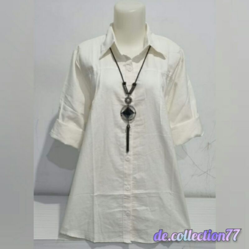 Kemeja Wanita Polos / Atasan Rami /Pakaian Wanita Lengan Panjang A.045A-putih tulang /BW