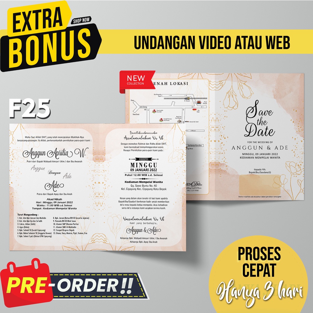 UNDANGAN NIKAH CANTIK LUCU BONUS VIDEO ATAU WEBSITE UNDANGAN F25