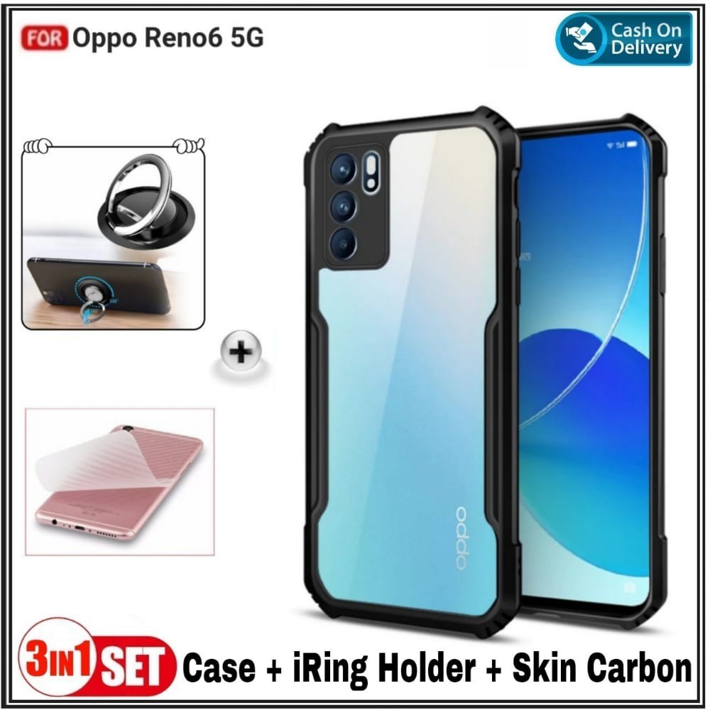 Case Oppo Reno 6 5G / Reno 6 4G Soft Hard Tpu HD Transparan Fusion Ring Shockprooft