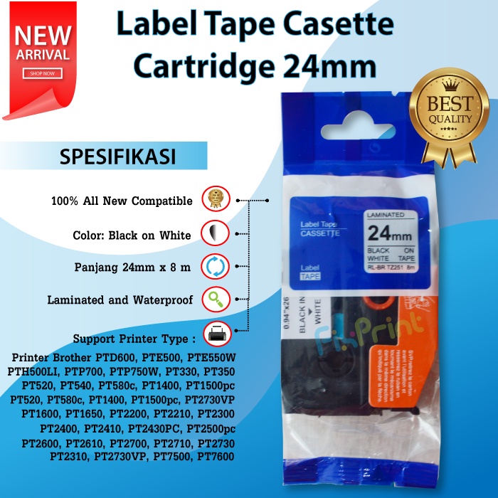 

Label Tape Brothr TZE 251 TZe251 24mm Black On White PT9700PC 9800PCN