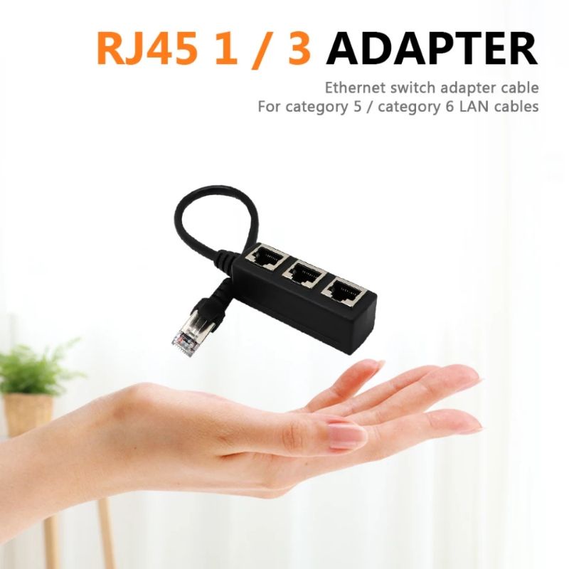 Ethernet RJ45 Splitter 1 Male to 3 Female Port Lan Cable