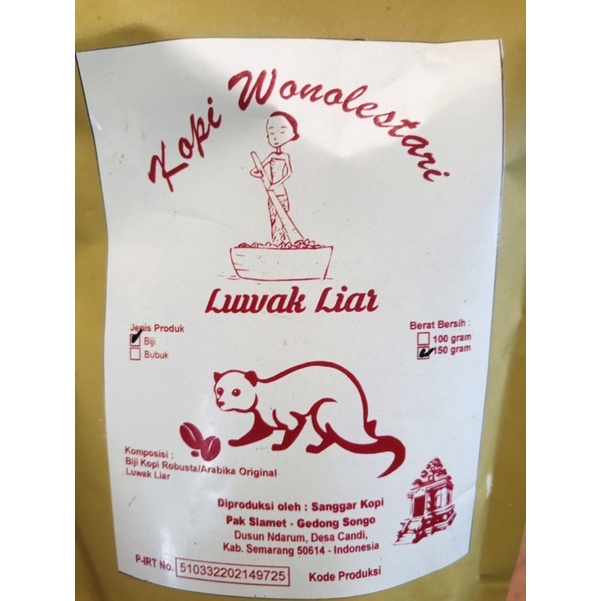 

Kopi Luwak Liar Asli Gunung Ungaran GedongSongo 35grm