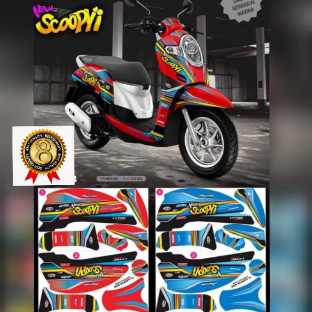 Decal Stiker scoopy new Full Body honda scoopy variasi grafis merah biru