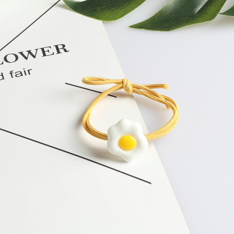 {Lav - F883 (1 PCS) Ikat Rambut Motif Telur / Karet Rambut Lucu dan Imut / Kuncir Rambut Wanita}-Kuning