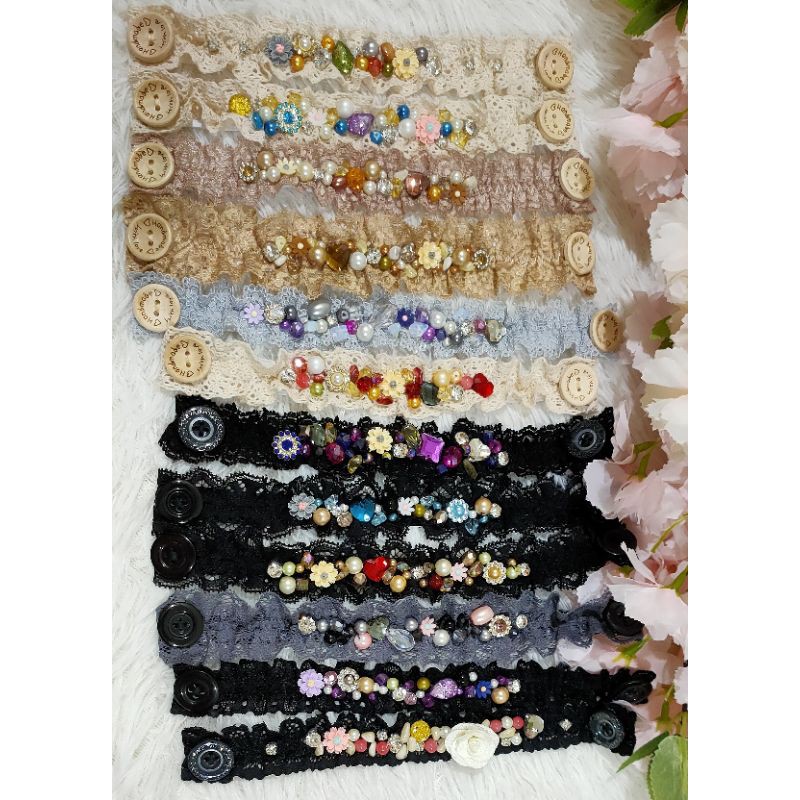 konektor/pengait/penghubung masker/brukat/brokat/tile/renda/mutiara/pesta/handmade/fashion/wedding