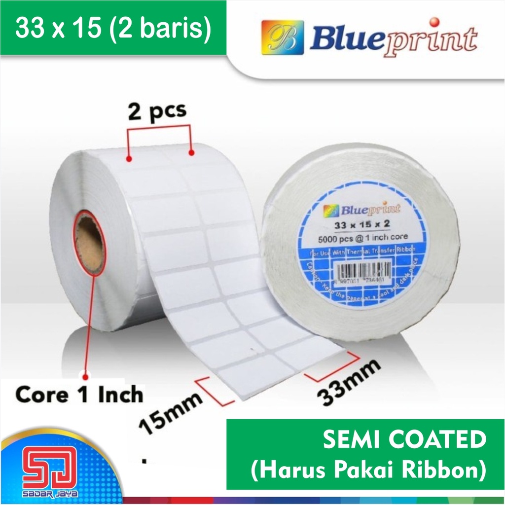 

Blueprint Sticker Label 33 x 15mm x 2 Baris Semi Coated Stiker Barcode 33x15x2