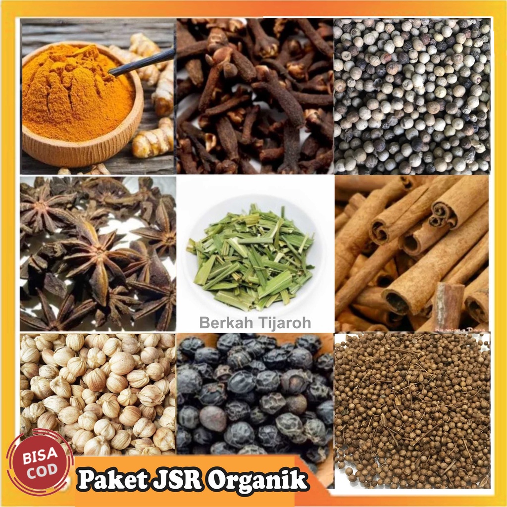 Paket Hemat Rempah Jsr Organik - Kapulogo Kayu Manis Bunga Lawang Cengkeh Sereh Lada Hitam Ketumbar Hitam Kunyit Bubuk Rempah Bumbu Herbal Kaya Antioksidan