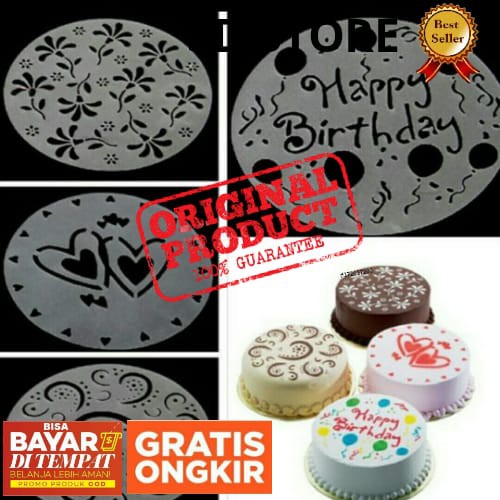 

STENCIL STENSIL CAKE KUE ISI 4 SET DEKORASI DECOR BUBUK COKLAT SPRAY GROSIR MURAH
