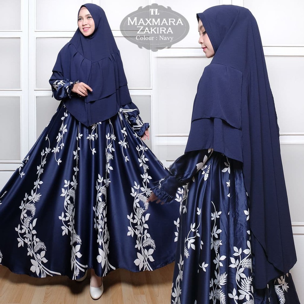 Baju dress Syari Maxmara Zakira Navy TL gamis wanita maxmara navy murah