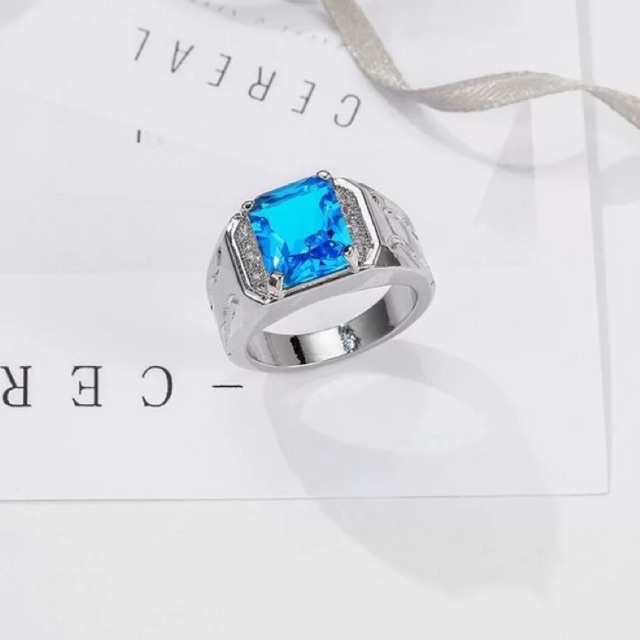 Cincin Batu Topaz Swiss Zirconia Sky Blue Ring Perak