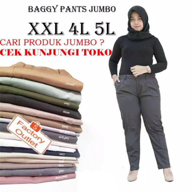 Bisa-COD NHM Celana Bahan Jumbo Kerja Wanita pinggang karet 2L,3L,4L,5L Pink Navy Hitam BIG.SIZE