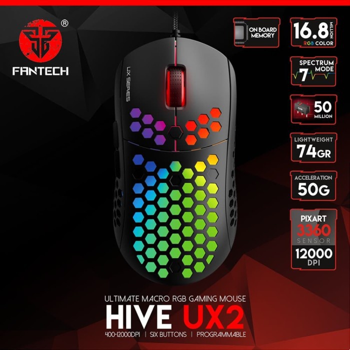 Fantech Hive UX2 Pixart 3360 RGB Lightweight Gaming Mouse