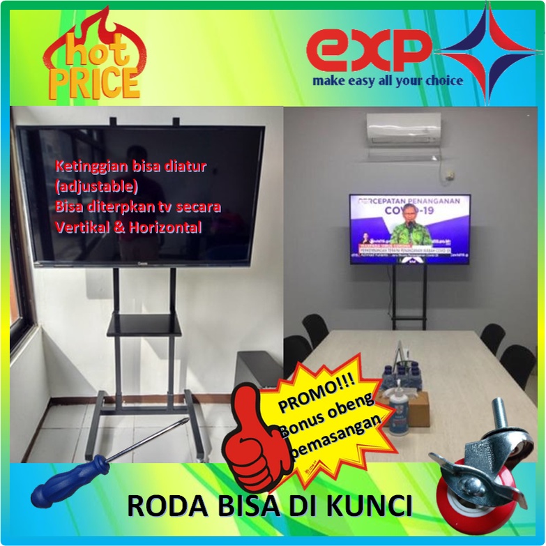 Garansi cocok!!! Bracket TV Standing 32&quot; s/d 65&quot; CHIQ pakai RODA KOKOH 100% BESI MURNI