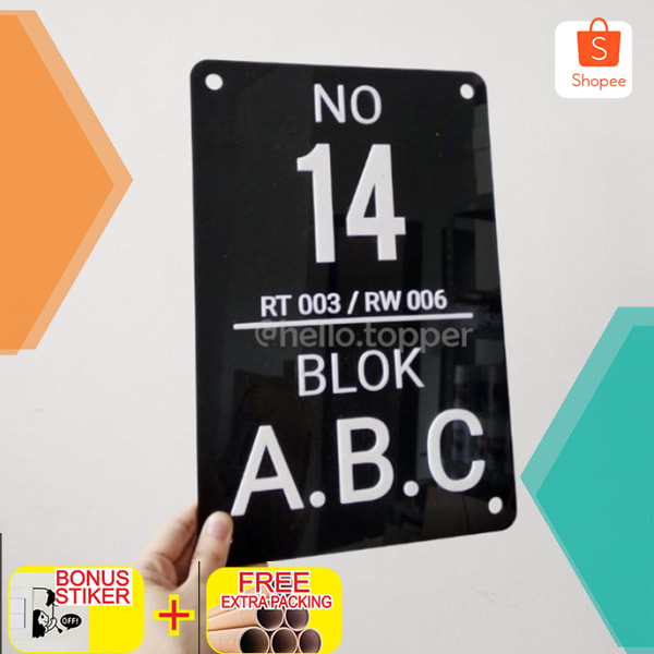 

nomor rumah acrylic timbul 30x20 keren - dasar hitam STIKER CUTING Keren