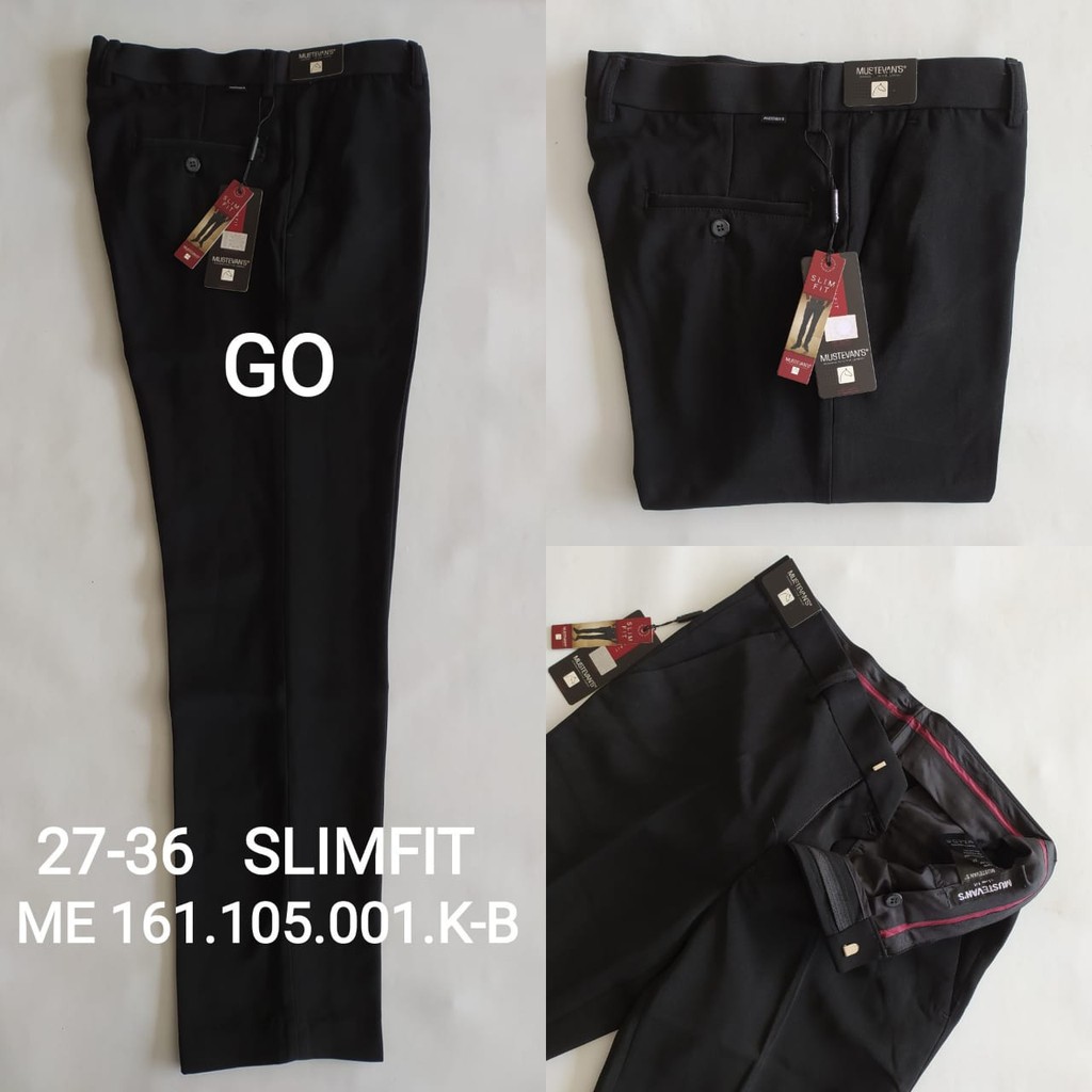 gof MUSTEVANS TEFLON SLIMFIT Celana Panjang Hitam Pria Sopan Formal Teflon Streacth Motif Super