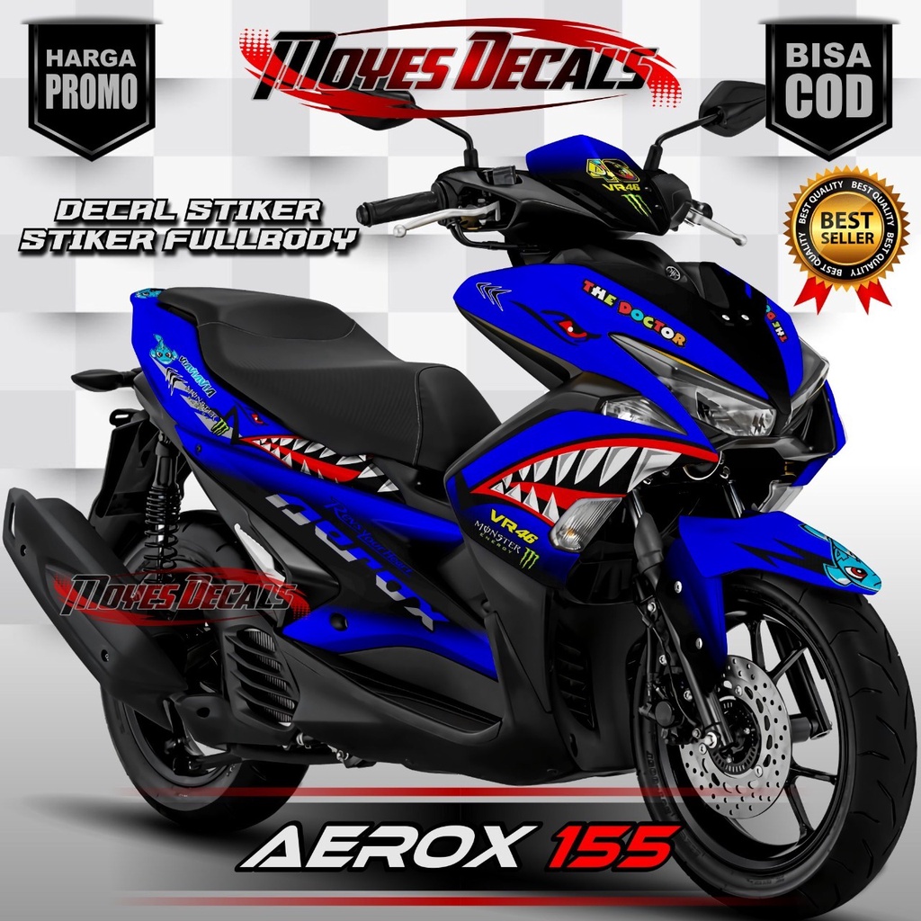 Stiker Motor Aerox 155 Motif Shark Biru Decal Stiker Fullbody Motor Aerox 155