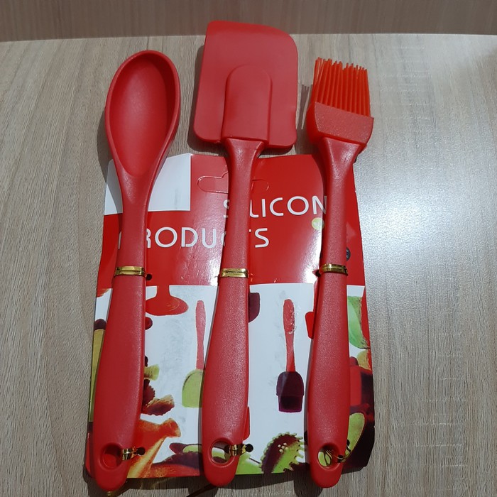 SPATULA SET SILIKON KUAS SENDOK 3PCS MERAH