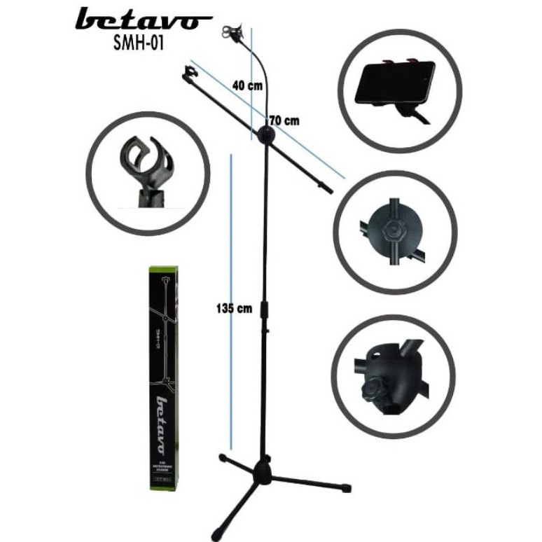 Stand Mic Boom Tinggi Tripod Tiang Tempat HP BETAVO SMH01 / SMH 01