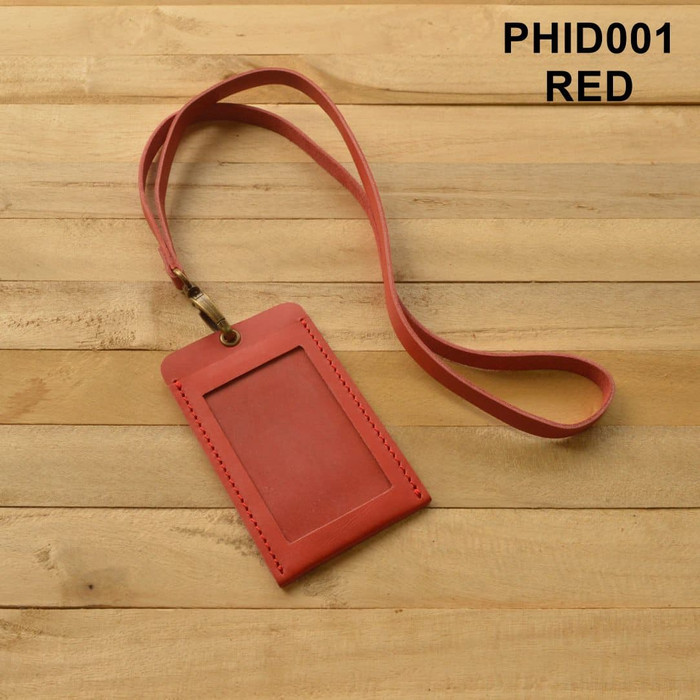 

gantungan id card kulit asli warna merah model simpel |card holder