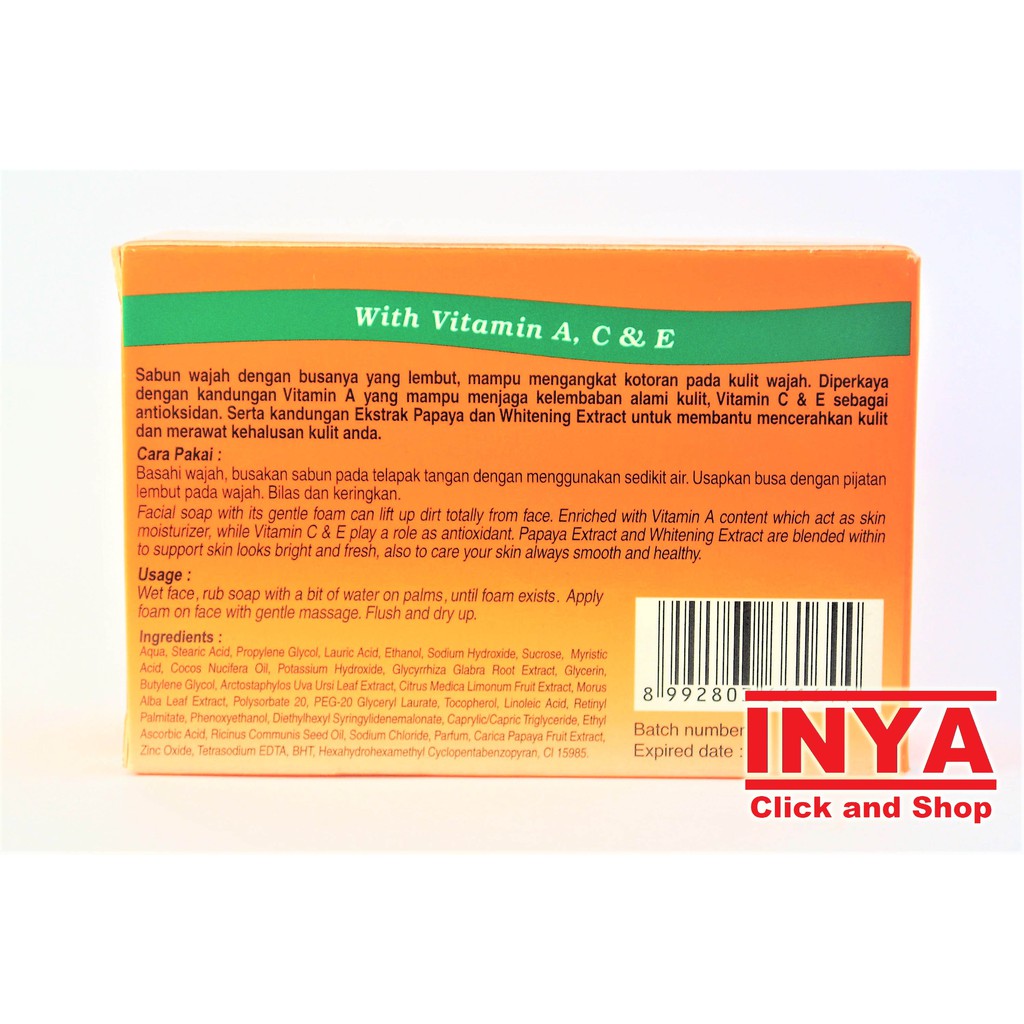 Sabun Muka PAPAYA by BDL Brightening Soap with Vit A, C &amp; E 135gr