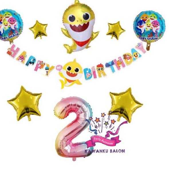 ☼ BABY SHARK BANNER-CHAR SET DEKORASI/BALON FOIL SHARK/BALON BABY SHARK/ULANG TAHUN SHARK ✲