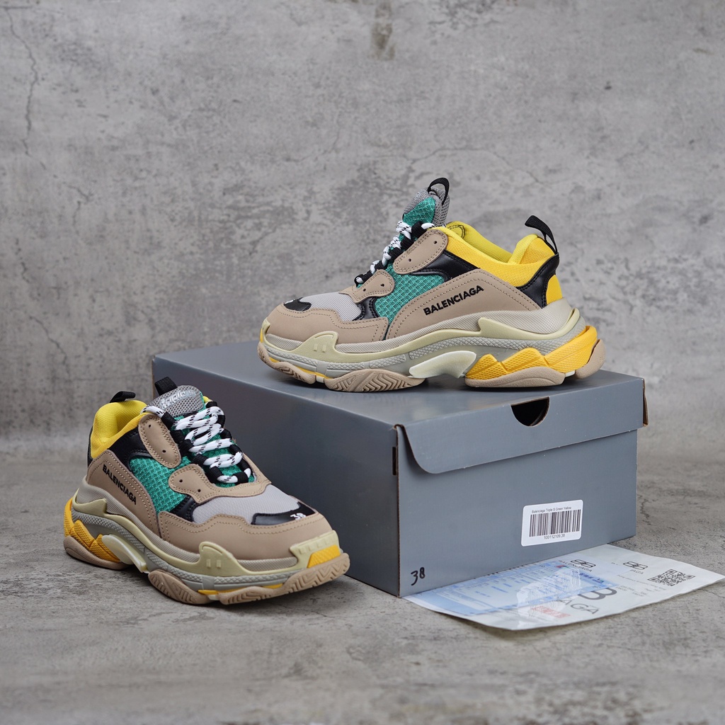 SEPATU BALENCIAGA TRIPLE S GREEN YELLOW PREMIUM MIRROR BNIB ITALY IMPORT SNEAKERS PRIA KEREN MURAH C