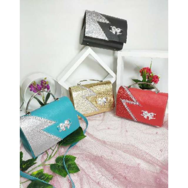 tas pesta ZASKIA tas kondangan ukuran 18x7x14cm model terbaru warna tosca,pink,gold,silver,black