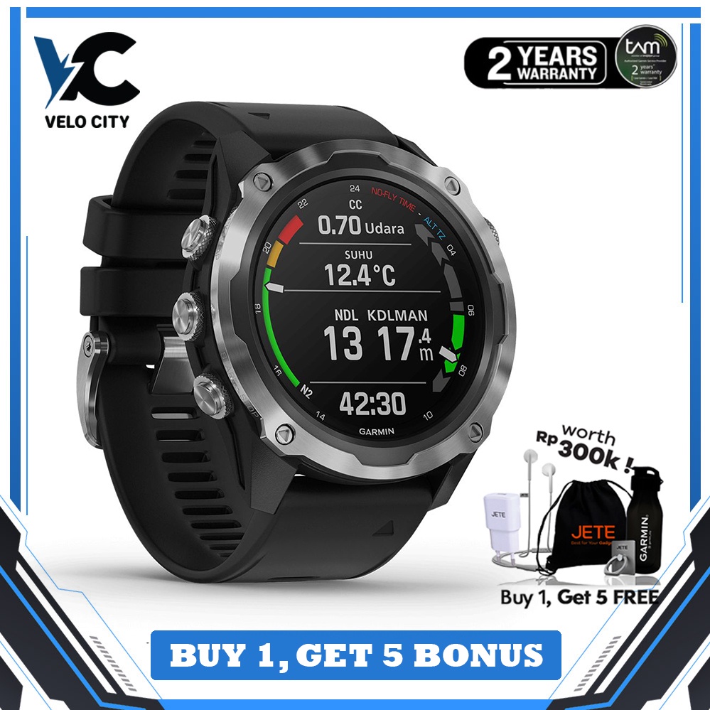 Garmin Descent Mk2 Stainless Steel with Black Band Garansi Resmi TAM 2 Tahun