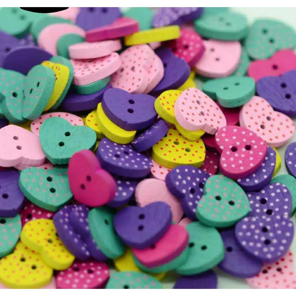 

10pc Kancing Kayu Love Totol 2 Lubang 2.5cm Untuk Baju Scrapbook DIY Craft