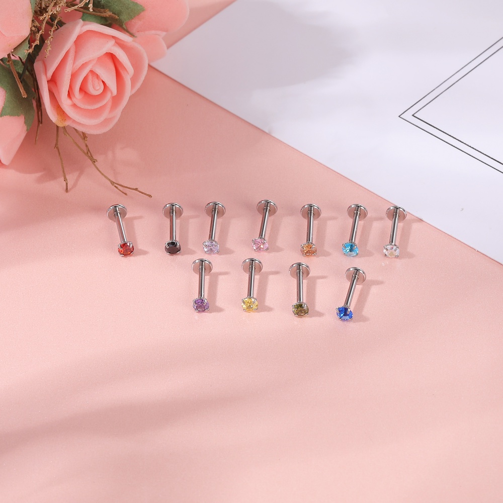 1pc6/8mm Warna Kristal Labret Piercing Stainless Steel Bibir Studs Tragus Helix Keong Tulang Rawan Anting Tindik Perhiasan Tubuh