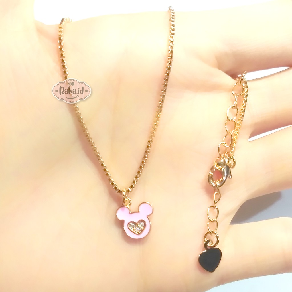 RAKA Acc - Kalung Anak Kalung Mickey Love Pink Xuping Perhiasan Cantik Anak Lapis Emas 18k 384