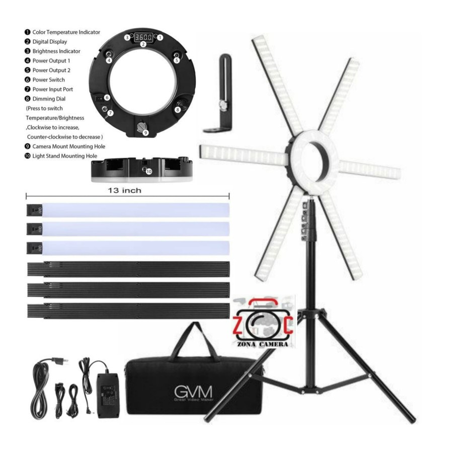 Ring Light LED Star 6 GVM-600S Bi-Color Dimmable Ringlight 600s Batang