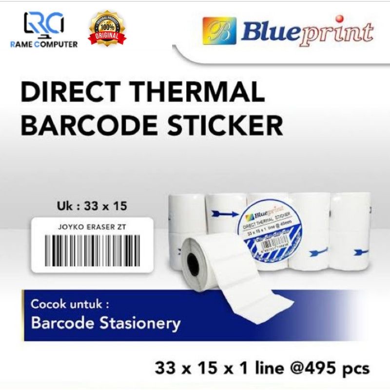 Blueprint Barcode Thermal Sticker Label 33 x 15 x 1 LINE @ 40 mm ISI 10PCS