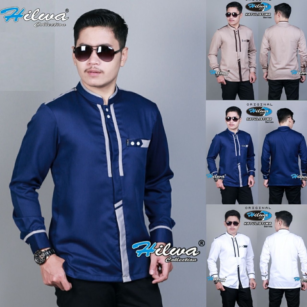Baju Pria Lengan Panjang Kemeja Slim Fit Warna Hitam Putih Army Batik S M L XL XXL HILWA COLLECTION 