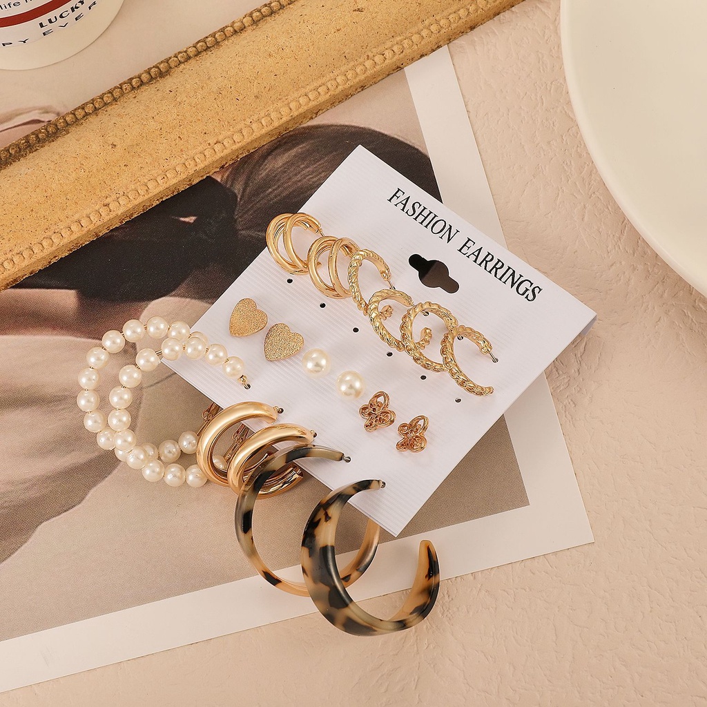 6pcs / set Anting hoop Bentuk Kupu-Kupu Geometris Aksen Mutiara Gaya retro Eropa Amerika Untuk Wanita butterfly