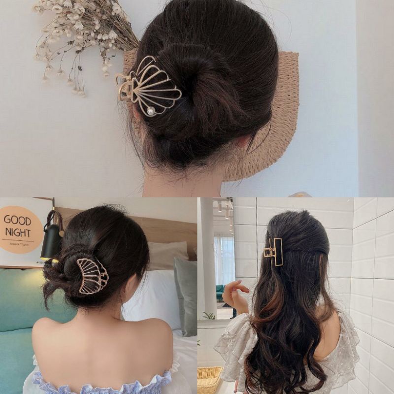 Jepit Rambut Metal Korea -Hair Pin Bentuk Unik Metalik - Jepit Rambut Elegan Gold