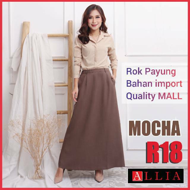 Rok A Line / R18 Mocha / Rok bahan panjang / Rok panjang wanita