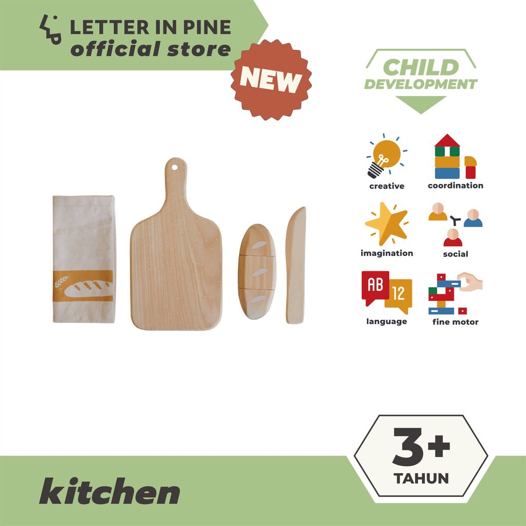 LETTERINPINE - WOODEN TOY BREAD SET / Mainan Masak-Masakan