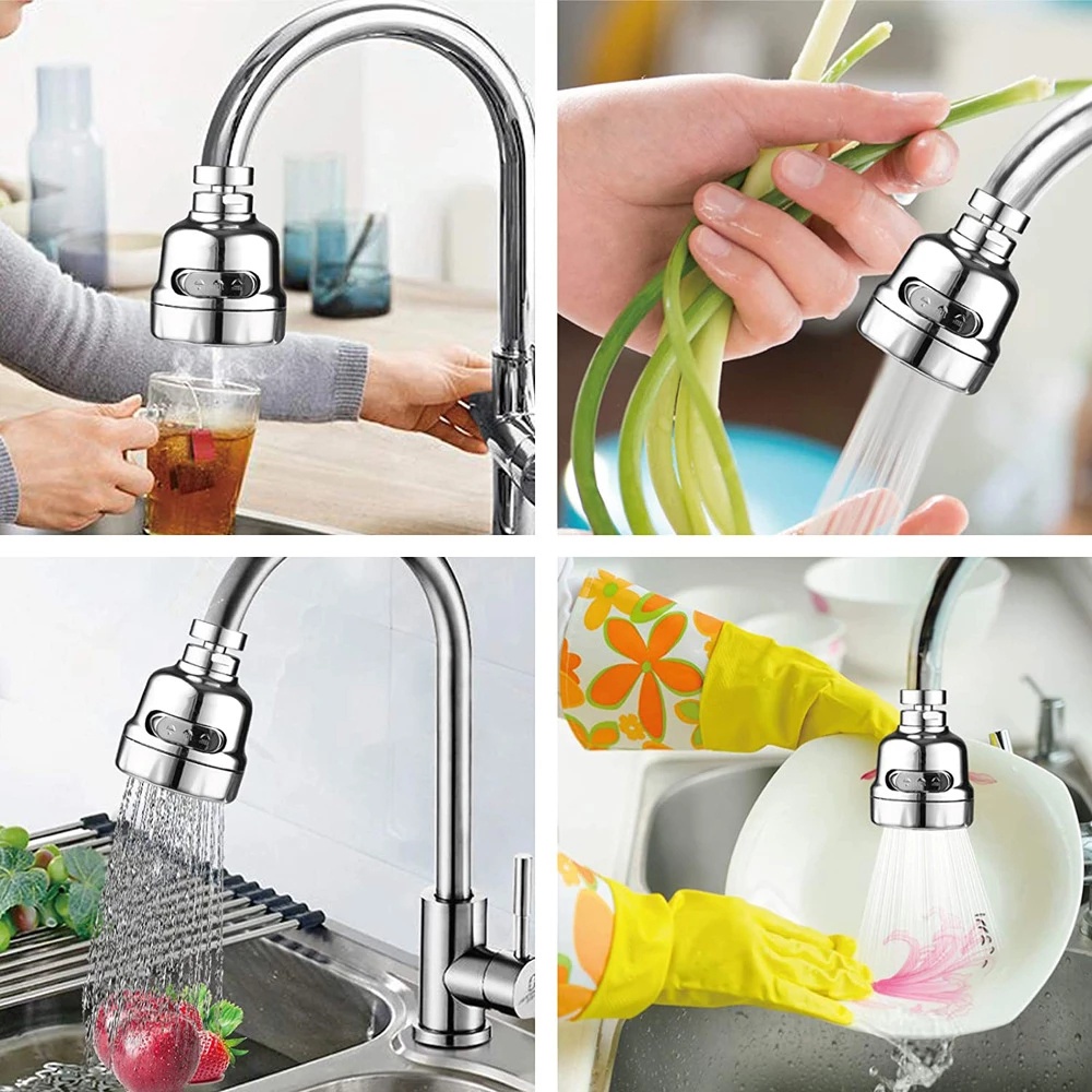 Booster Kecepatan 360 Derajat° Adaptor Keran Air Model Putar Tekanan Tinggi Hemat Air Untuk Wastafel Dapur