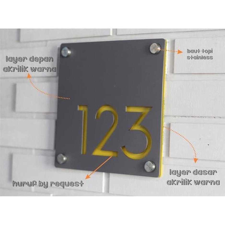 

Unik Nomor Nomer Rumah Akrilik Acrylic Warna 2 Layer ukuran 20 x 20 cm pe Berkualitas