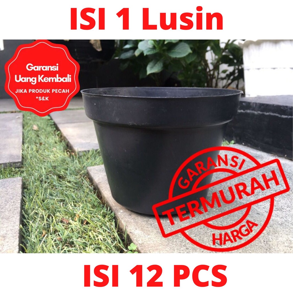 LUSINAN Pot Bunga Murah /Pot Tanaman /Pot Plastik uk 15 CM Hitam (isi 12 PCS)