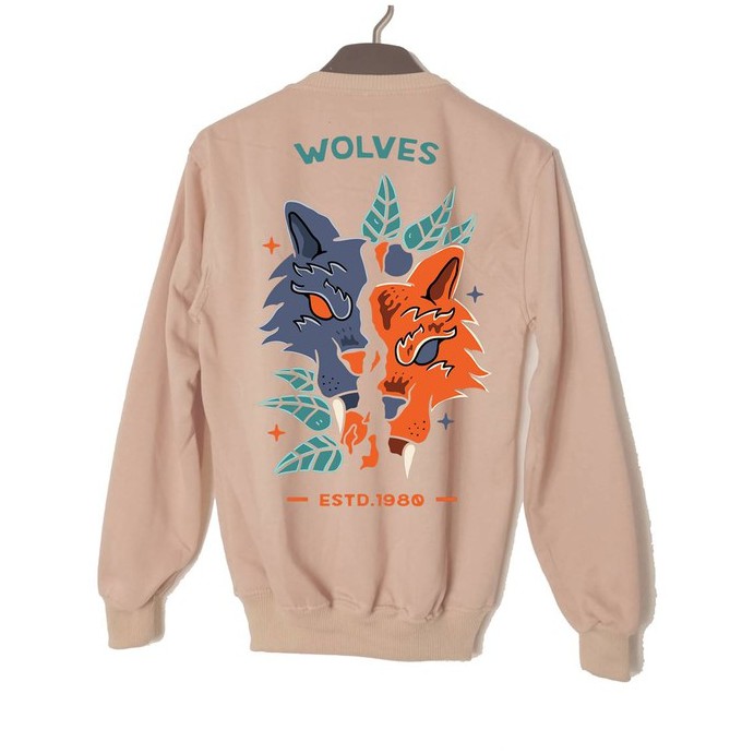 Crewneck Wolfes Sweater Pria Fleece Size M - XXL