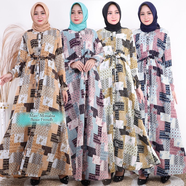 Gamis Wolfis Monalisa LD110 Busui Kancing Deret / Tali serut pinggang / 155-5079