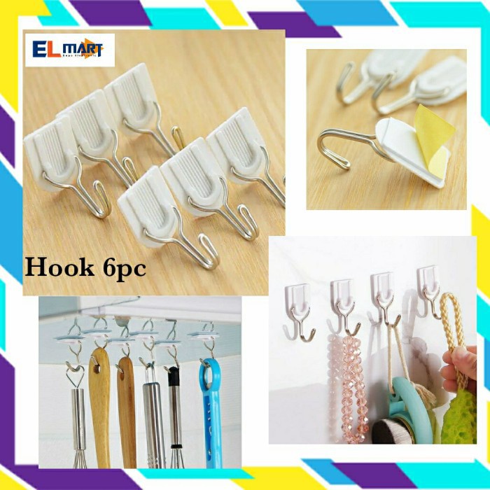 Gantungan Hook Tempel Kuat Isi 6 Pc Powerful Utility Hook Cantolan HK6