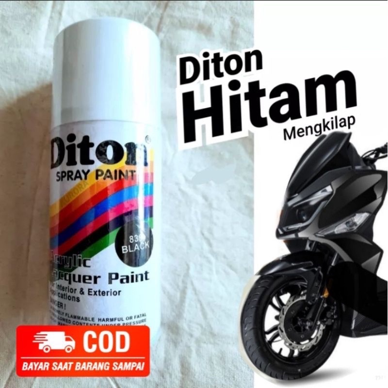 Diton Black 839 Hitam Glossy Mengkilap Kilap Gloss 300ml Cat Pilok Tahan Bensin Pilox Pylox Glos Ken