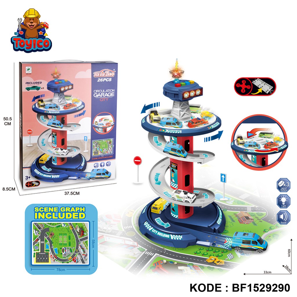 [Toyico] Mainan Anak Laki Laki Mobil Parkir Toys Parking Lot Set Mainan Simulasi Parkir Mobil