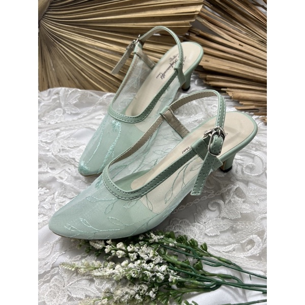 sepatu wanita clarisa hijaumint 5cm runcing