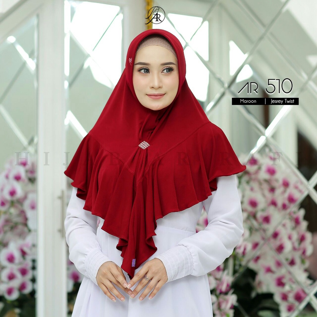 Kerudung Instan Polos Arrafi Hijab AR 510 Hijab Jersey Twist Aksen Permata